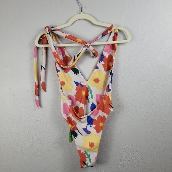 Hoaka Swimwear Womens Multicolor Deep Plunge Front One Piece Swimsuit Sz Small - Picture 2 of 7